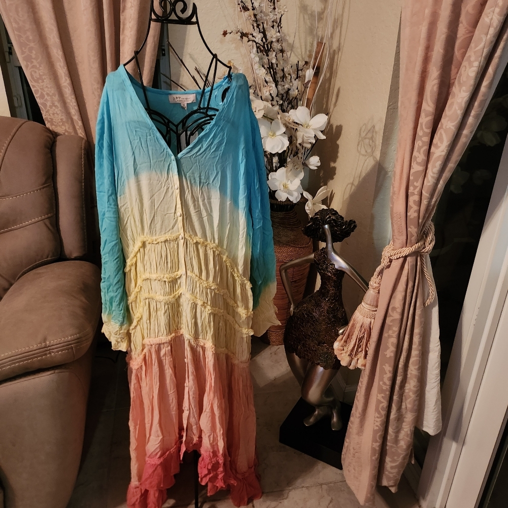 Philosophy Boho Multicolor Tiered Midi Dress size 1X NEW - Picture 2 of 6
